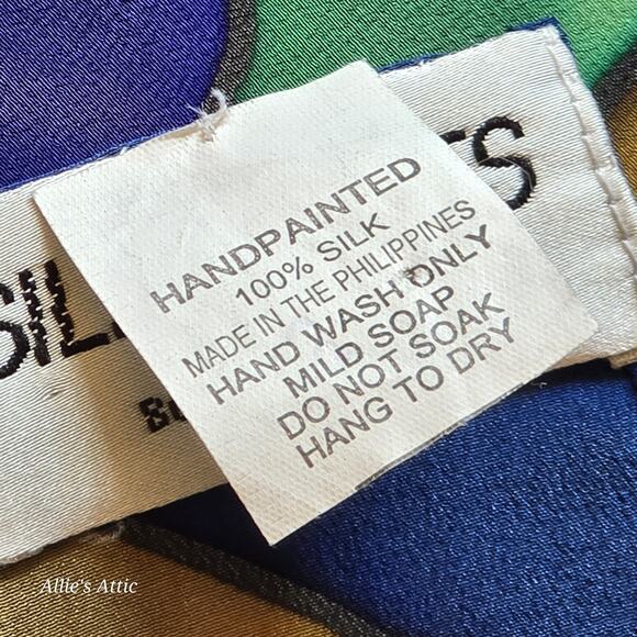 Silkscapes Vintage 90s Hand Painted Scarf Vibrant Rainbow Dogs Lover 100% Silk - Picture 6 of 7